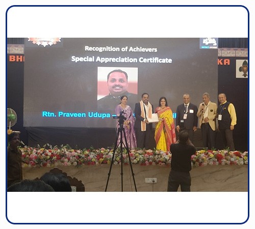 Rotary International District 3181 Recognised and honoured Rtn Praveen Udupa, A1 Logics